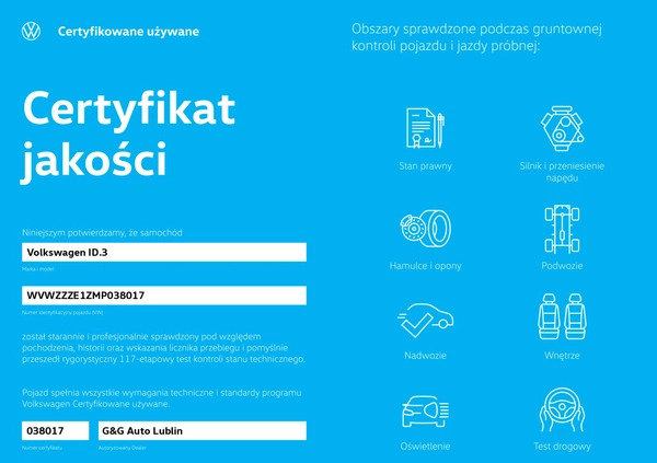 Volkswagen ID.3 cena 87900 przebieg: 30105, rok produkcji 2020 z Lubartów małe 16